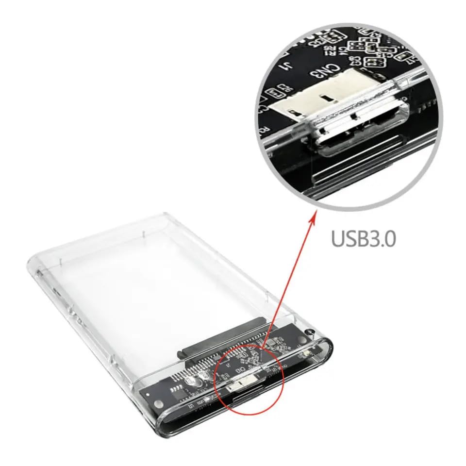 KingData SSD HDD Hard Drive Enclosure 2.5 inches inch SATA III USB 3.0 Caddy Case External Reader Laptop Fast Data Trasfer UASP Cable Included Tool-Free LED Indicator Clear