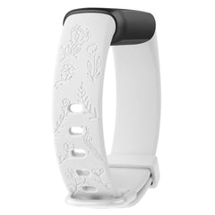 Tobfit Flower Pattern Strap compatible with Fitbit Luxe Straps for Women Men, Fashionable Soft Silicone Engraved Replacement Watchband (White,Small for 140mm - 200mm wrists for 140mm - 200mm wrists)