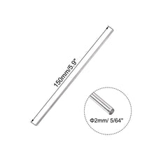 sourcing map 2mm x 150mm 304 Stainless Steel Solid Round Rod for DIY Craft - 5pcs