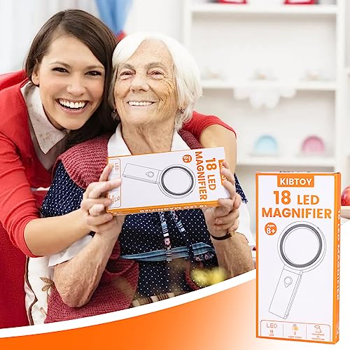 30X 10X Magnifying Glass with Light and Stand, Folding Handheld Magnifying Glass 18 LED Illuminated Lighted Magnifier for Macular Degeneration, Seniors Reading, Close Work, Coins, Jewelry (Orange)