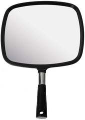 MIRRORVANA Large & Comfy Hand Held Mirror with Handle - Professional Salon Model in Silver (Black (Small, Double-Sided))