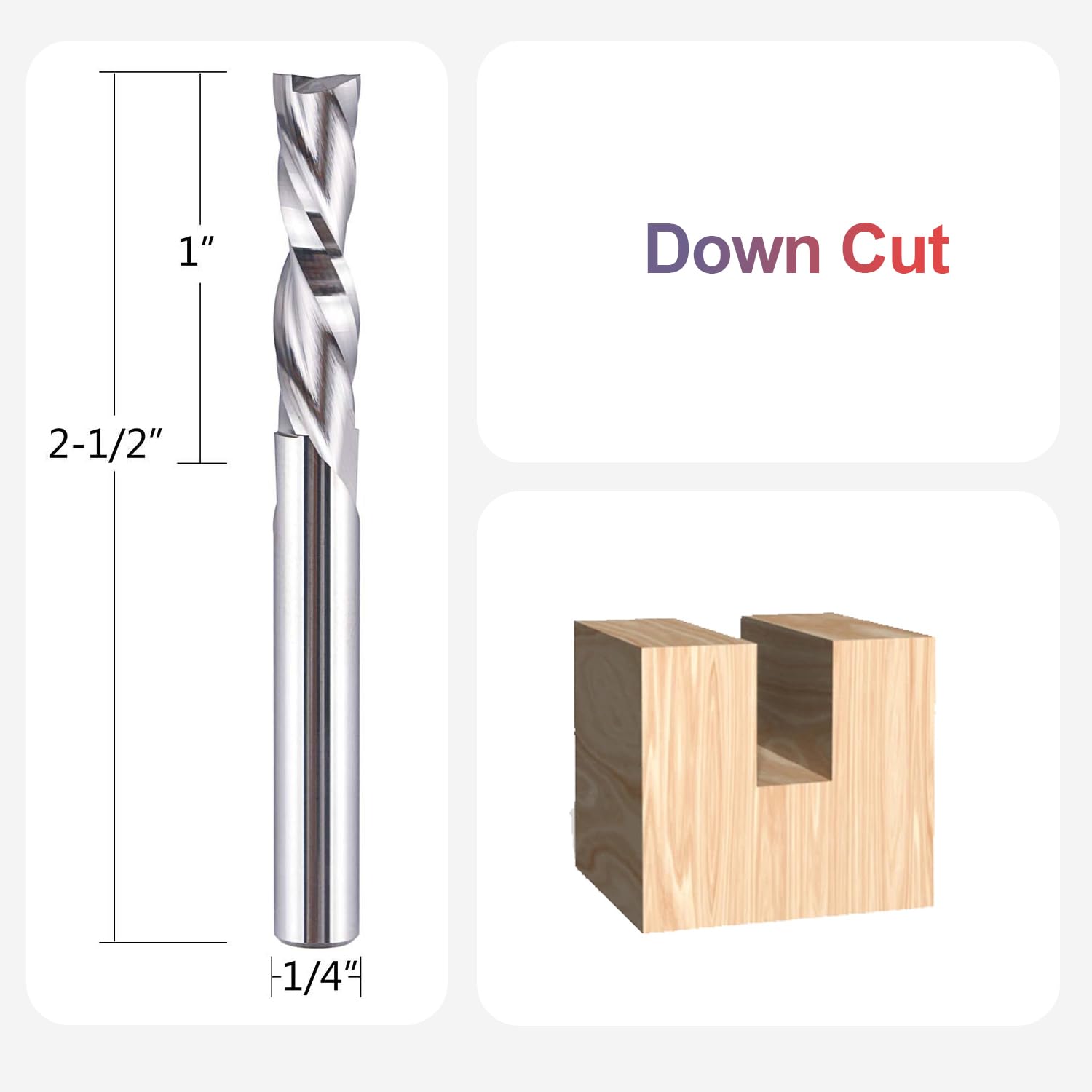 SpeTool Router Bits 1/4 Inch Shank Spiral Router Bit Down Cut End Mill 1 Inch Cutting Length 2-1/2 Inch Total Length HRC55 Solid Carbide CNC Router Bits for Wood Carving Woodworking