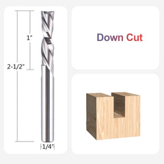 SpeTool Router Bits 1/4 Inch Shank Spiral Router Bit Down Cut End Mill 1 Inch Cutting Length 2-1/2 Inch Total Length HRC55 Solid Carbide CNC Router Bits for Wood Carving Woodworking