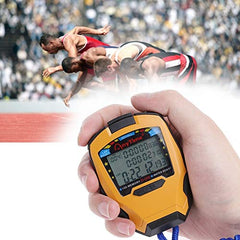 Digital Handheld Sports Stopwatch Timer 3 Rows 100 Laps Large LCD Stop Watch Timer Alarm Counter Water Resistant, Swimming, Running KK's (Yellow and Whistle)