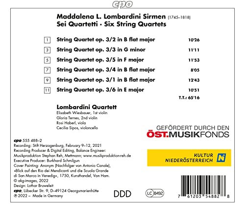 Maddalena Laura Lombardini Sirmen: Six String Quartets op. 3, 1-6