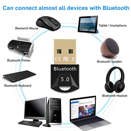 EasyULT USB Bluetooth 5.0 Adapter for PC Laptop, Wireless Bluetooth Dongle/Receiver for windows 11/10/8/8.1/7, Plug and Play, Wireless Transfer for Headset Speaker Keyboard Mouse Printer