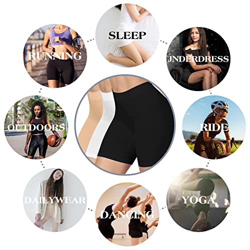 AURUZA 4pcs Anti Chafing Shorts Women, Seamless Slip Shorts Comfortable Chub Rub Underwear for Dresses Skirts Running Cycling Walking Yoga Everyday Wear (Black Nude White Pink, L)