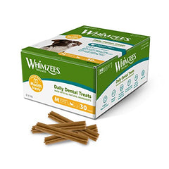 WHIMZEES By Wellness Stix, Month Box, Natural and Grain-Free Dog Chews, Dog Dental Sticks for Medium Breeds, 30 Pieces (One Month Supply), Size M