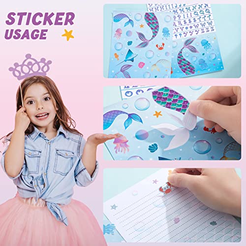 Mermaid Paper and Envelopes Set - 71PCS Magical Mermaid Stationery Paper for Kids Girls Christmas Birthday Gifts Stationery Letter Writing Set Envelopes Greeting Cards Stickers Ballpoint Pen Gift Box