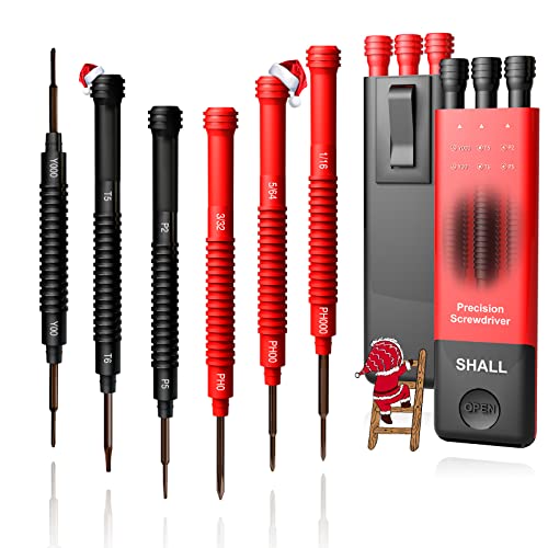 SHALL 6-Piece Precision Screwdriver Set with Case, 12-Size Magnetic Mini Screwdrivers, DIY Repair Tools Kit for Laptop, Glasses, Watch, Electronics (Double-end Phillips/Slotted/Torx/Pentalobe/Triwing)