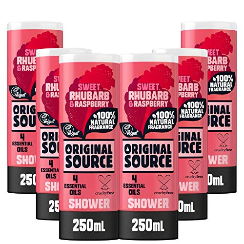 Original Source Rhubarb and Raspberry Shower Gel, 100 Percent Natural Fragrance, Vegan, Cruelty Free, Paraben Free, Bulk Buy, Pack of 6 x 250 ml