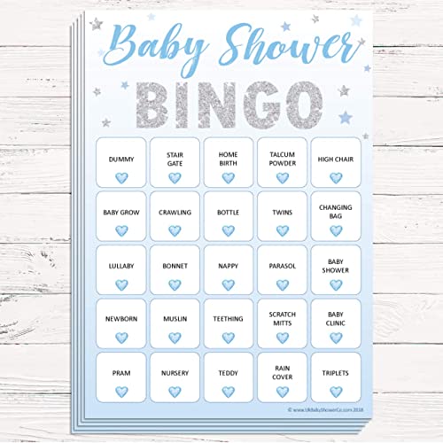 Pink Bee Parties Baby Shower Bingo - Baby Shower Party Game for up to 20 Players - BLUE STARS