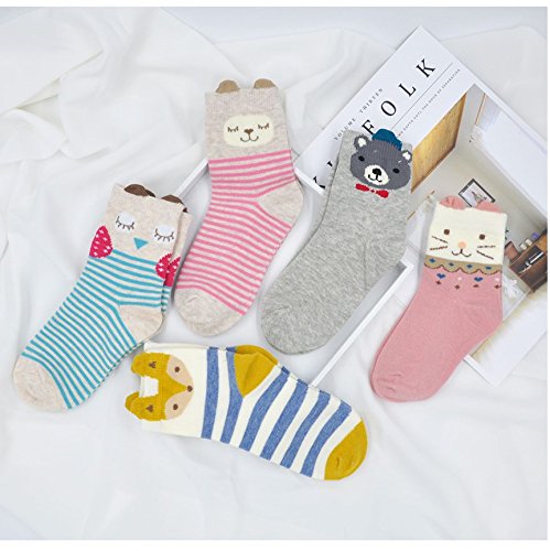 Toddler Girls Socks Novelty Cotton Rich Crew Socks, Baby Girls Cute Animal Pattern Christmas Socks for 2-11 Years Kids, 5 pairs