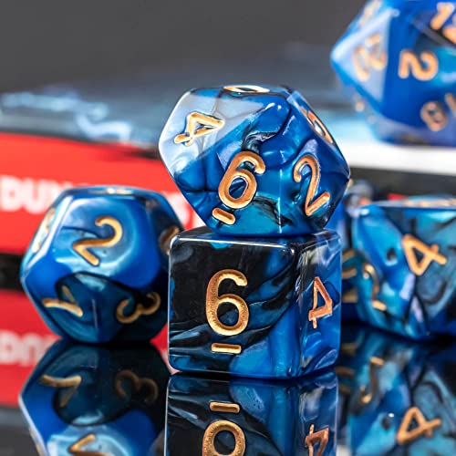 Cusdie 7Pcs/Set DND Dice Set D&D Polyhedral Dice for Dungeons and Dragons Role Playing Dice Games RPGs (Blue Mixed Black)