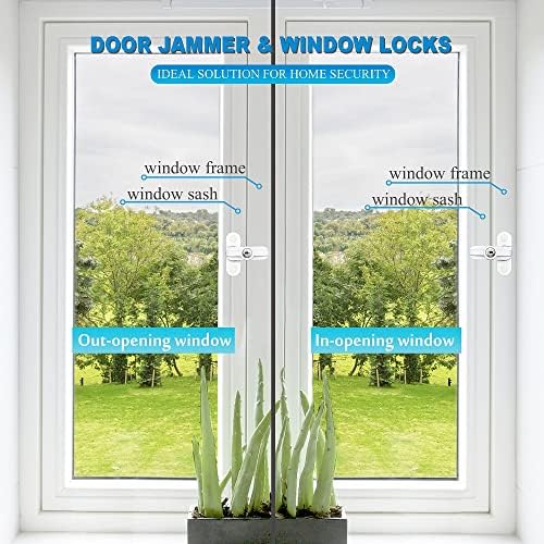 Window Sash Jammer Locks Set 2 PCS Window Locks and Door Jammer Upvc Sash Jammer for Home Security uPVC Windows and Doors White Zinc Cast Alloy