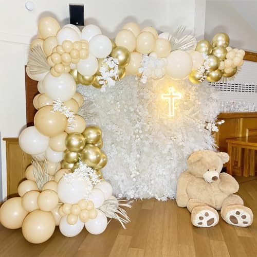 Sand White Gold Party Balloons, 60Pcs 12 Inch Retro Apricot Sand White Metallic Gold Balloons and Helium Latex Balloons Set for Birthday Boho Wedding Baby Shower Anniversary Decorations