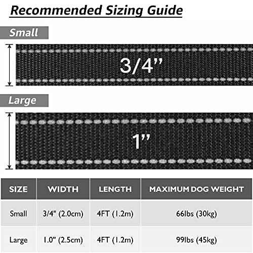 Beshine Padded Handle Dog Lead, 1.2m x 2.5cm Durable Reflective Nylon Dog Leash for Large, Medium Dogs, Black