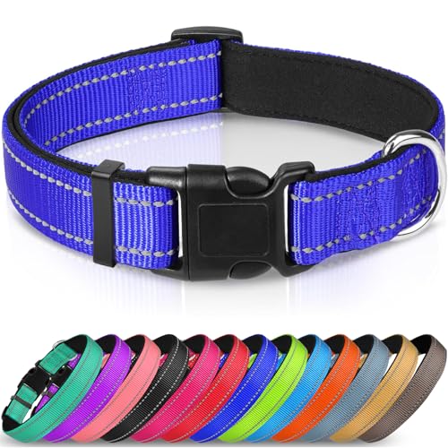 Joytale Dog Collar, Reflective Padded Neoprene Pet Collar, Adjustable Nylon Collars for Small Dogs, S, Navy Blue