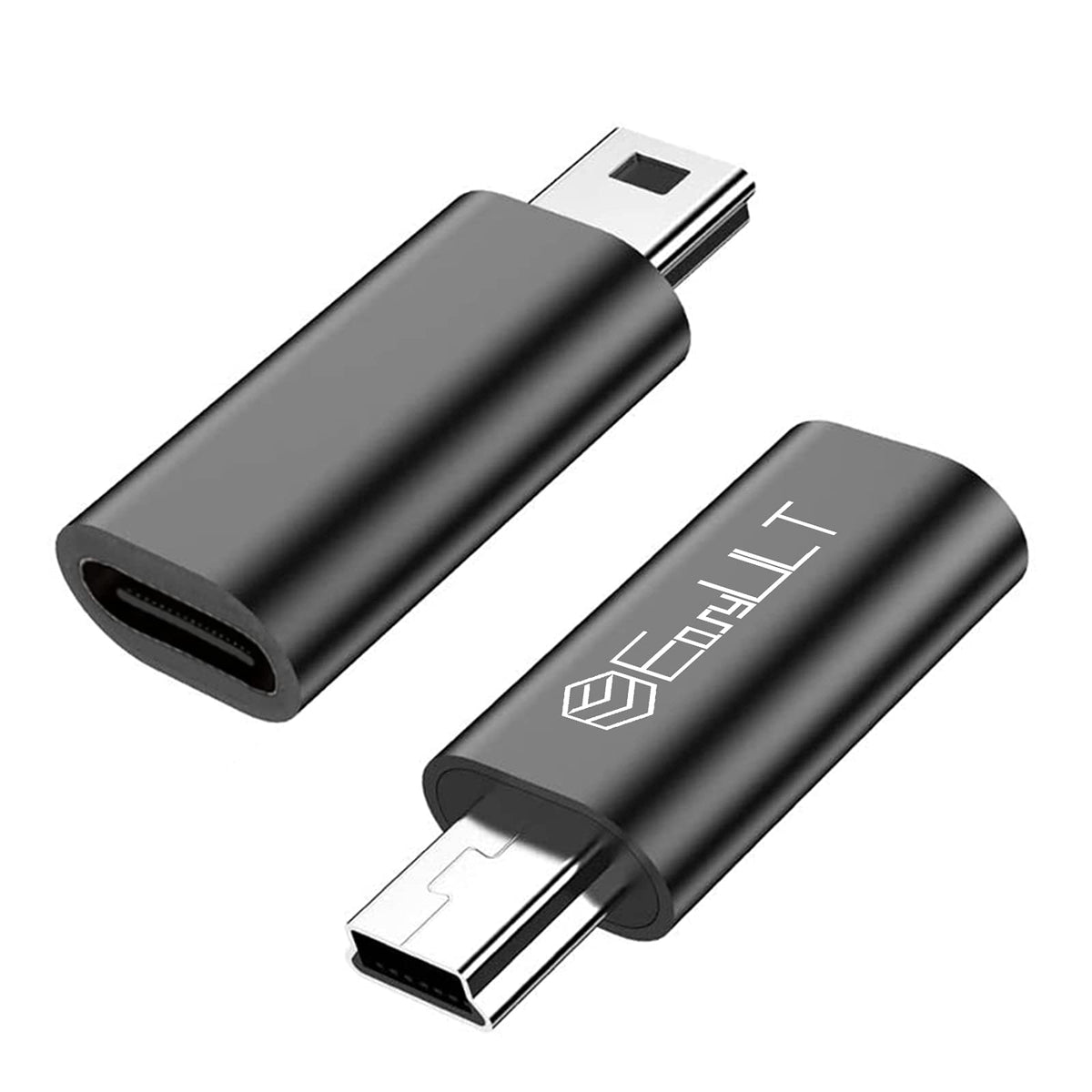 EasyULT USB C to Mini USB 2.0 Adapter 2 Pack, Mini USB to USB C Adapter for Connecting Compatible Laptops/Tablets, MP3 Players, Digital Cameras etc. (Black)