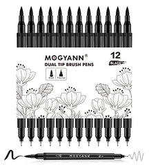 Mogyann Felt Tip Pens, 12 Pack Black Markers Colouring Pens for Art Drawing Sketching