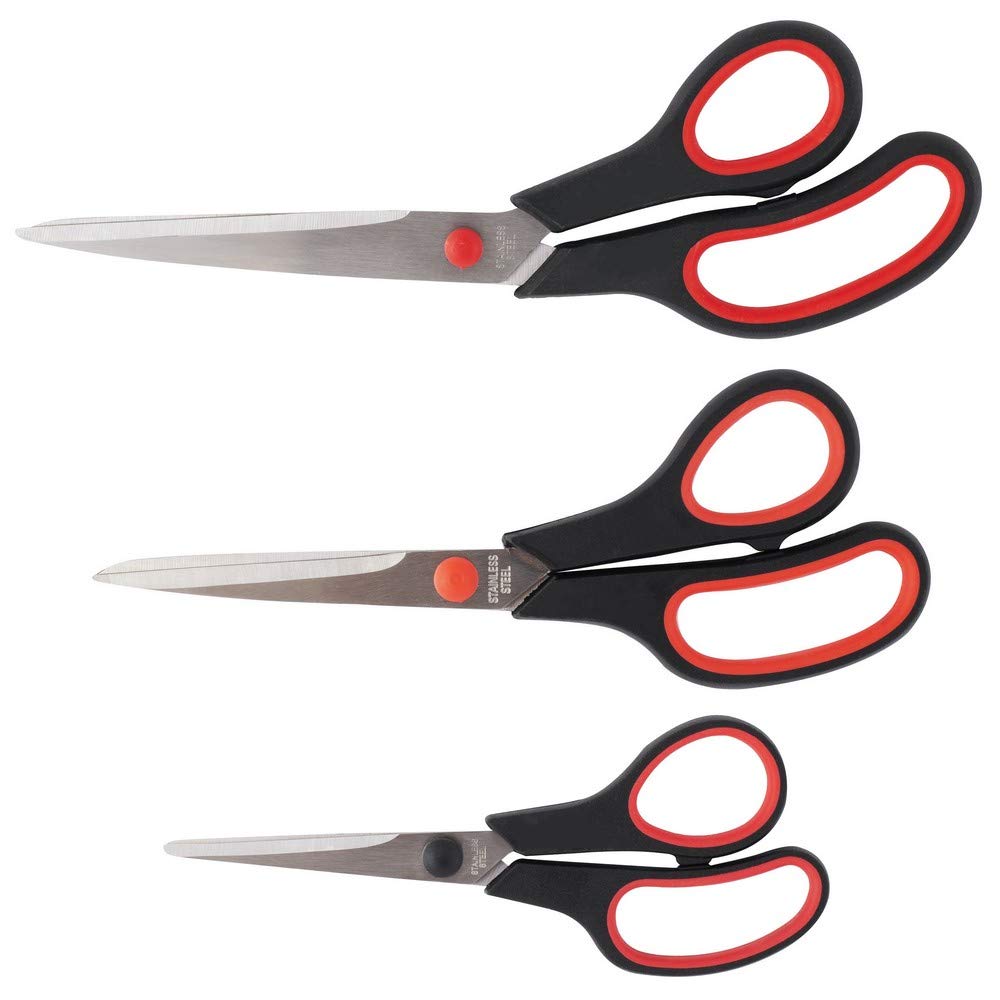 D.RECT - SG-Mix 160 mm/210 mm/250 mm   Stainless Steel Cutting Scissors for Paper and Tapes   Rubber Handle, School Scissors for Use in Home and Office   Pack of 3 SG-Mix 160mm/210mm/250mm, 800007