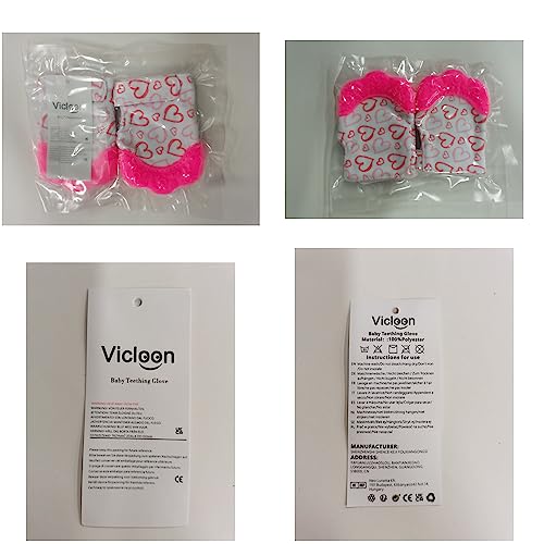 Vicloon Baby Teething Set, 2 Pack Teething Mittens for Baby, Includes 2 Silicone Mitten Teether Glove, Teething Glove, Infant Soothing Pain Relief Mitt Baby Teether Mits for Baby（Rose Red）