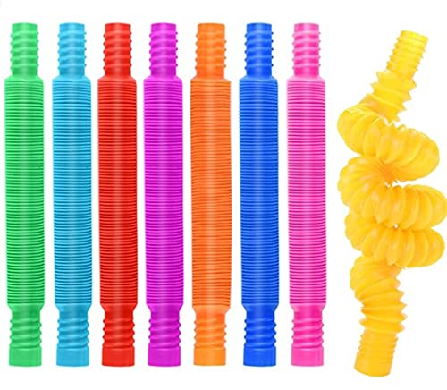 FRIUSATE 12 Pcs Pop Tubes, Sensory Stretch Tubes Colorful Fidget Toys Mini Sensory Tube Children’s Educational Toys Elastic Fun Stress-Relieving Toys