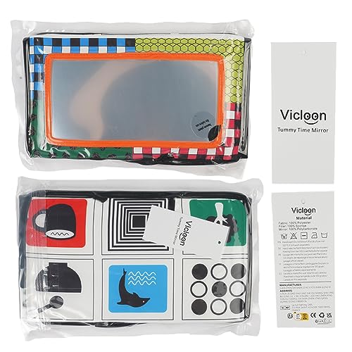 Vicloon Tummy Time Mirror, Baby Mirror Black and White Sensory Toys Tummy Time Activity Mirror, Baby Mirror Toy Safe Foldable with High Contrast Patterns Play and Pat Activity Mat for Newborn Infants