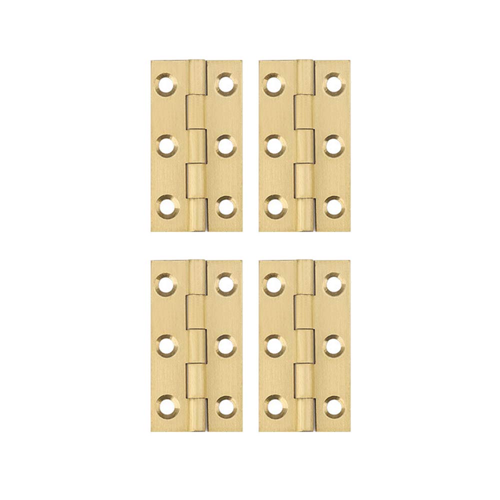 YOFASEN Copper Small Hinges Door Hinges - Brass Folding Butt Hinges Furniture Cabinet Butt Hinges with Hinge Fixing Screws, Gold, 2 Inch(50x27x1.2mm) - 4pcs