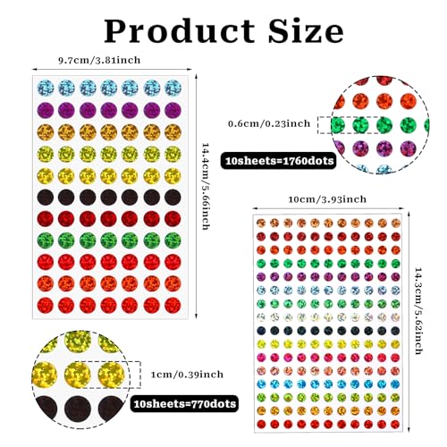 2530 Pcs Shinny Round Dot Stickers Laser Color Coding Labels Glitter Circle Dot Labels 16 Colors Colorful Coding Label Sticker for Home Office Students