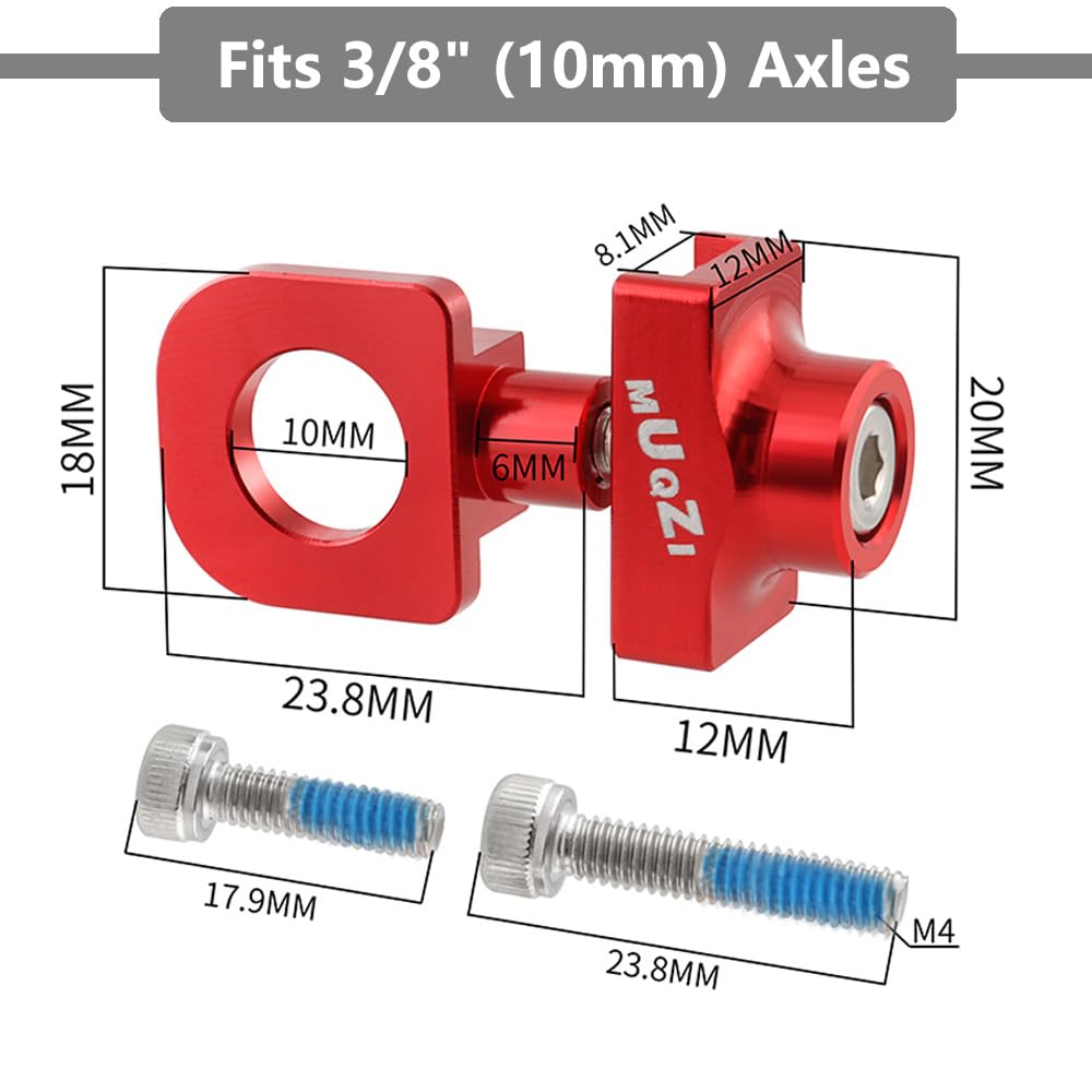 Saipor 2pcs Bicycle Chain Tensioner Adjuster Aluminum Alloy Chain Fastener for BMX Fixie Bike Single Speed Bicycle, Red