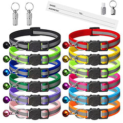 14 Piece Reflective Cat Collar Pack with Bell,kitten collar Safety Quick Release Buckle,with Name Tag,Adjustable 7.5''-12.5'',for Girl Male Cats,Pet Supplies,Stuff,Accessories(12 Colors & 2 ID Tags)