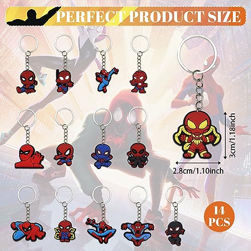 14Pcs Spider Man Keychains Party Bag Fillers for Kids Boys Girls, Spider Man Theme Keyrings Party Favors for Birthday Gift Christmas Halloween Party Supplies Pinata Filler Lucky Dip Prizes Rewards