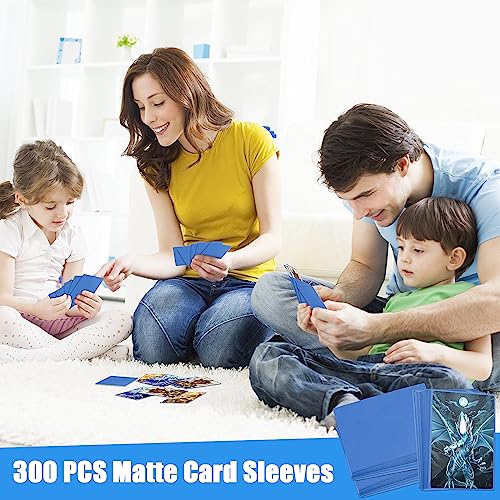 Homgaty 300 Pcs Standard Card Sleeves, Clear Deck Protectors Card Protector Sleeves for Pokemon,Trading Card,Magic (Blue)