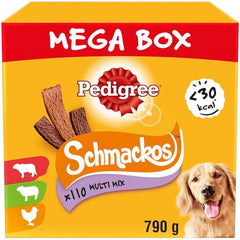 Pedigree Schmackos Mega Pack 110 Strips Snacks, Dog Treat Multipack with Beef, Lamb and Poultry Flavours, 790 g (Pack of 1)