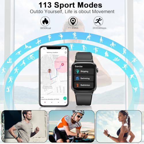 Smart Watch for Answer/Make Calls, 1.85 inches Smartwatch for Women Men, Fitness Watch with Heart Rate Sleep Monitor, 113 Sports Modes Step Counter, IP68 Waterproof Activity Tracker Calories for iOS Android