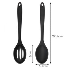 kuou 2 Pcs Large Silicone Cooking Spoon, Black Slotted Spoons Nonstick Kitchen Spoon Heat-Resistant Cooking Spoons for Stirring, Scooping and Mixing