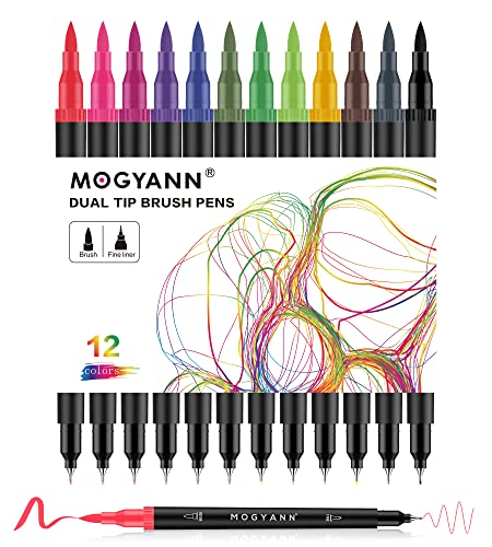 Mogyann Felt Tip Pens, 12 Pack Colouring Pens for Art Drawing Sketching