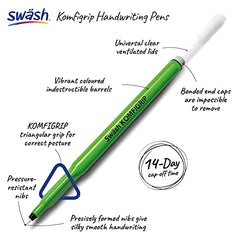 Swash THW12BK Komfigrip Handwriting Pens, Triangular Grip Handwriting Pen For Added Control, Premium Manuscript, Washable Ink Hand Writing Pens, Vibrant & Durable Fibre Tip - Black 12PK