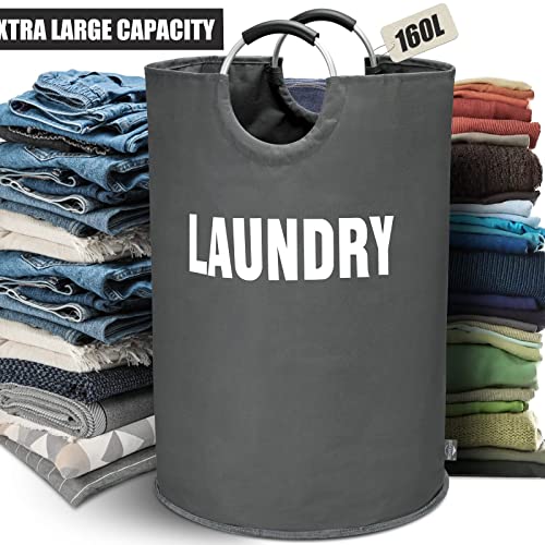 DOKEHOM 160L XX-Large Laundry Basket (7 Colors), Collapsible Laundry Bag, Foldable Laundry Hamper, Folding Washing Bin (Dark Grey, XXL)