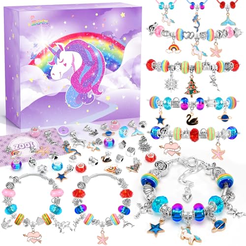 ZOOI Unicorn Gifts for Girls Gifts for Teenage Girls, Gifts for 5-13 Year Old Girls, Jewellery Making Kit, Charm Bracelet Making Kits for Girls, Arts and Crafts for Kids Easter Gifts for Kids