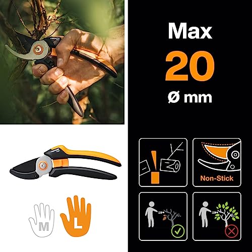 Fiskars Anvil Garden Pruners L, Solid, P361, For dry twigs and branches, Non-stick coated, Stainless steel blades, Length: 20.1 cm, Black/Orange, 1057165