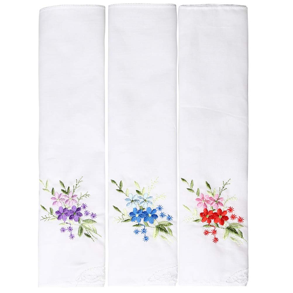 pengxiaomei 6 Pieces Women's Handkerchief, 100% Cotton 27X27cm Floral Embroidery Lace Ladies Handkerchiefs