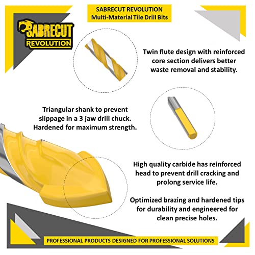 SabreCut SCTBA5 Multi-Material Tile Drill Bits Set for Ceramic Porcelain Granite Marble with Durable Storage Box