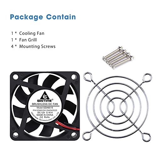 GDSTIME 60mm fan 12V 60mm computer fan 60 x 15mm PC fan 60mm case fan 4500 rpm fast speed for DIY cooling ventilation exhaust fan replacement