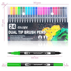 Halobios Dual Tip Brush Pens, Art Supplies Colouring Pens Set for Kids Colouring Books, 24 Colours Felt Tip Pens Art Markers for Design, Drawing, Painting, Sketching, Calligraphy, Lettering