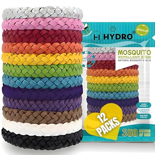 Mosquito Repellent Bracelet 12 Pack, Adjustable Leather Band, Deet Free, Insect Repellent Bracelet - 350 Hours Insect Repellent Protection, Natural Anti-Mosquito Suitable for All Ages by Hydro