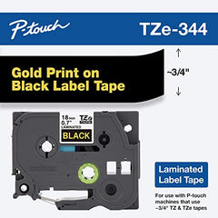 Brother TZe-344 - Standard adhesive - gold on black - Roll (1.8 cm x 8 m) 1 cassette(s) laminated tape - for Brother PT-D600, P-Touch PT-1880, D450, D800, E550, E800, P900, P950, P-Touch EDGE PT-P750