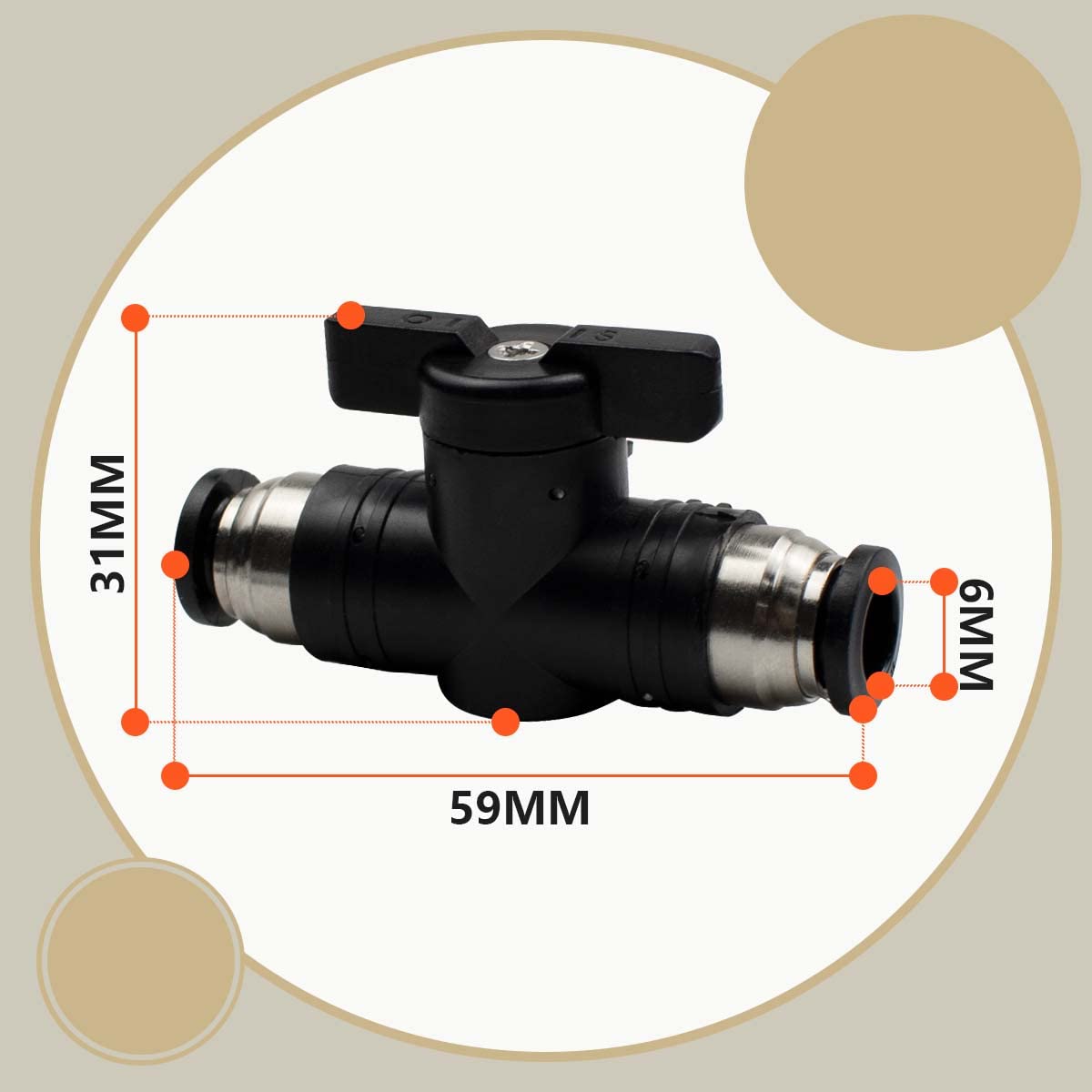 Bwintech 2 Pcs 6mm Pneumatic Ball Valve Push to Connect Fittings BUC Air Flow Control Valve Straight Quick Connect Air Hose Fittings