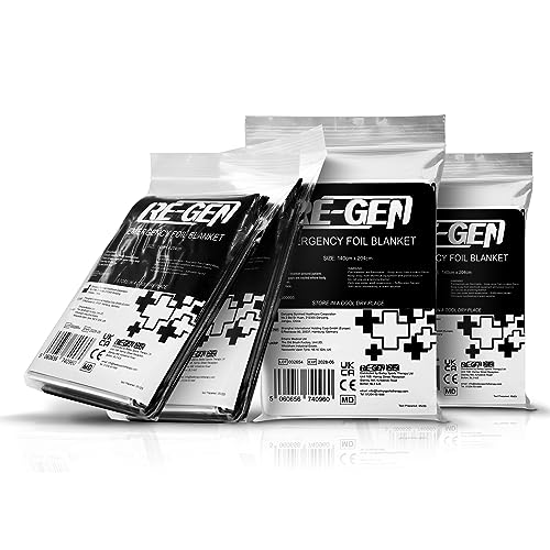 RE-GEN 4 Pack Emergency Thermal Foil Blanket. Travel Camping First Aid Medical Sports & Athletics